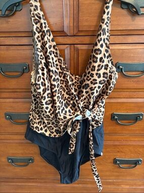 summersalt Leopard Tie-Front One-Piece Swimsuit - Tan & Black